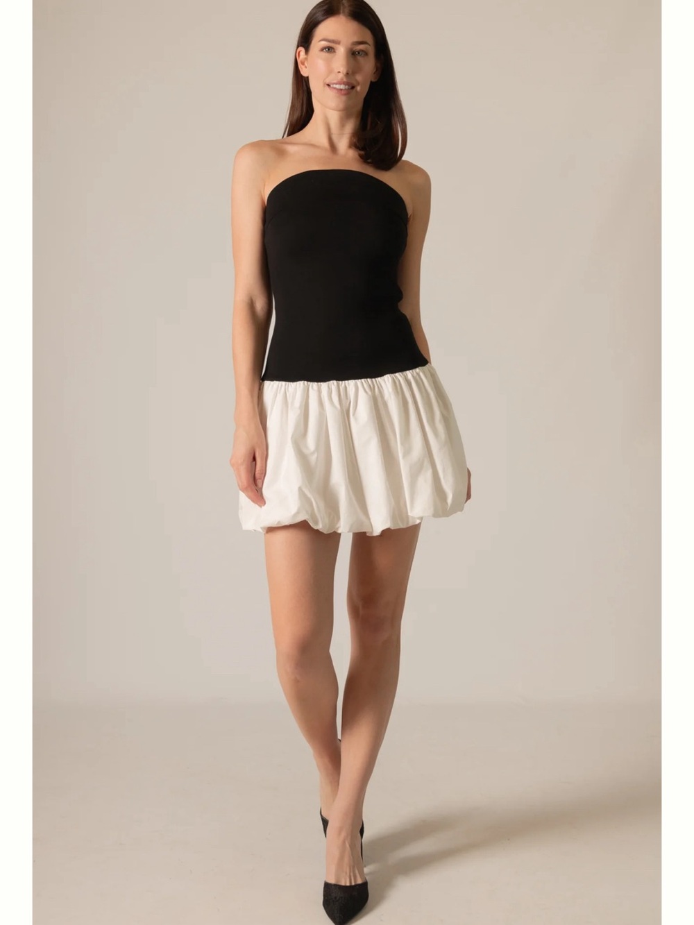 NEW With Hangtags - Strapless  Poplin Contrast Mini Dress- Black and White